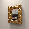Golden Bubble Shaped Mirror Wall Mounted Decor Reflecting Sofa And Cushions In Living Room