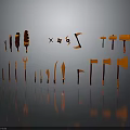 Medieval Weapons Collection With Metal Texture Golden Brown Color Neat Arrangement And Reflections