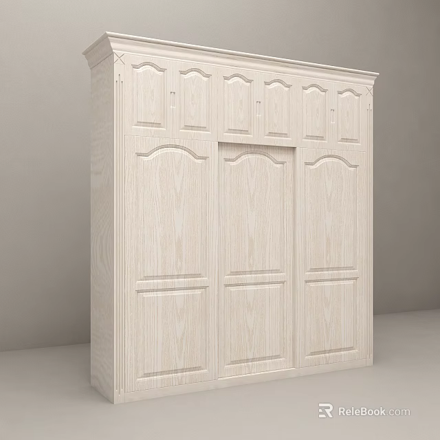 Light Wood Wardrobe With Multiple Paneled Doors And Classic Design Elements 3d model