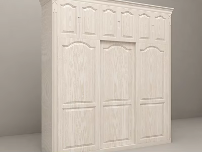 Light Wood Wardrobe With Multiple Paneled Doors And Classic Design Elements 3d model