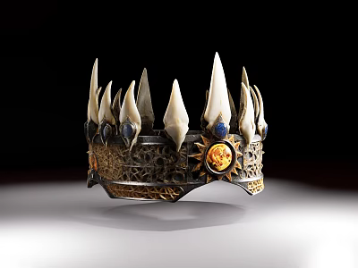 Intricate Decorative Hat On Black Background With Sharp Spikes Metallic Patterns And Gemstone Details 3d model