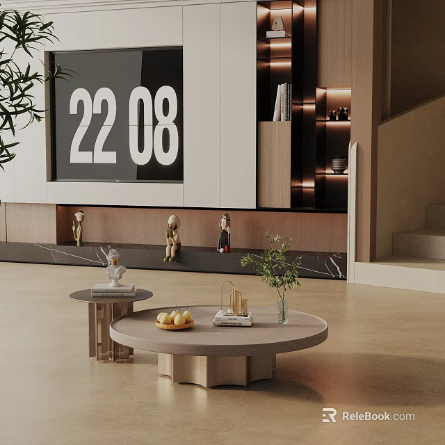 Modern Sofa and Coffee Table Set With Green Plants Marble Accents and Numeric Decor 3d model 