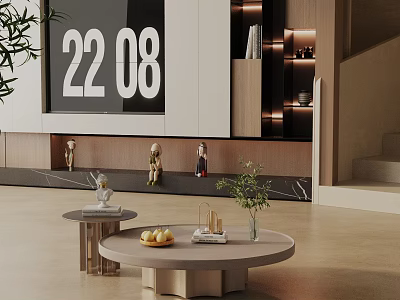 Modern Sofa and Coffee Table Set With Green Plants Marble Accents and Numeric Decor 3d model
