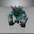 Mythical Creature Character With Green Antlers Teal Body And Glowing Arm Patterns In Aggressive Stance