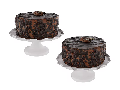 Delicious Chocolate Cakes On White Cake Stands With Chocolate Shavings And Decorative Toppings 3d model