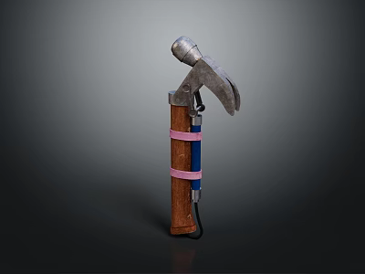 Axe Tool With Wooden Handle Metal Head Pink Blue Straps And Hanging Loop 3d model
