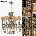 Elegant Vintage Chandelier With Crystal Drops Metal Frame And Fabric Shades