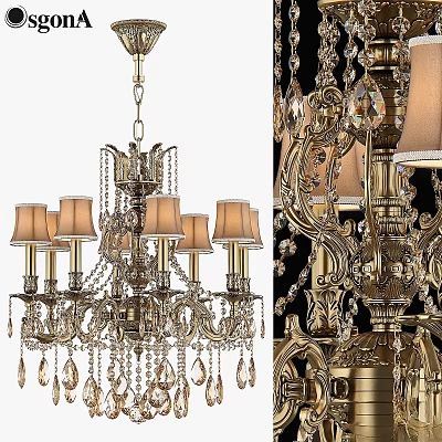 Elegant Vintage Chandelier With Crystal Drops Metal Frame And Fabric Shades 3d model