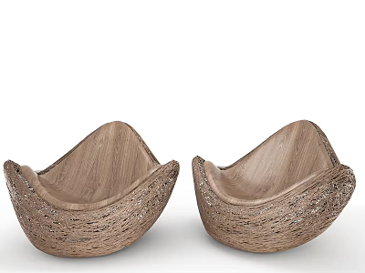 Two Unique Brown Leisure Chairs With Wooden Frame And Woven Texture Design 3d model