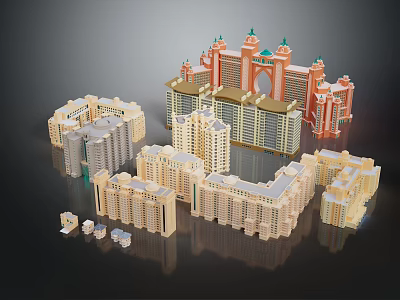 Cartoon Scenes Featuring Various Building Models And Diverse Architectural Designs 3d model