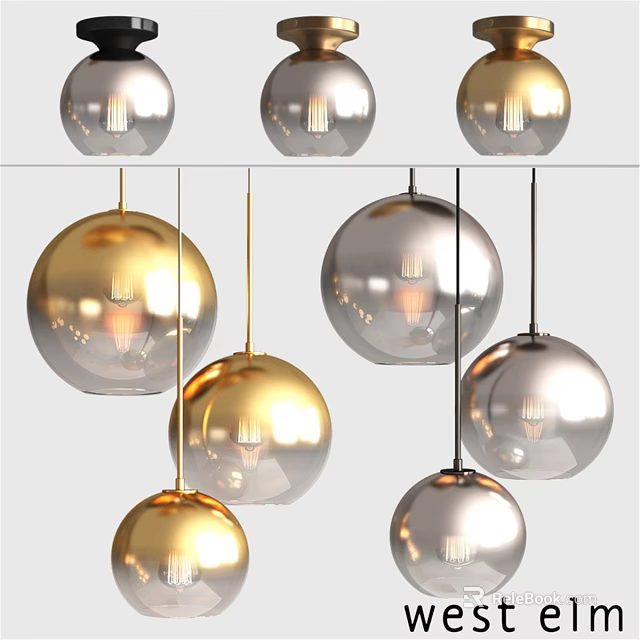 Modern Gold And Silver Spherical Pendant Lights With Transparent Glass Shades 3d model 