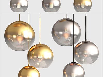 Modern Gold And Silver Spherical Pendant Lights With Transparent Glass Shades 3d model