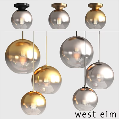 Modern Gold And Silver Spherical Pendant Lights With Transparent Glass Shades 3d model