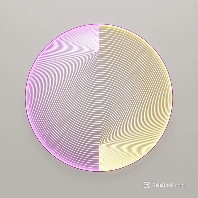 Round Wall Lamp With Pink And Yellow Gradient Concentric Circle Line Design 3d model 
