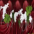 Elegant Red Curtain Photo Spot With White Green Floral Decor And Ornaments