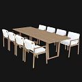 Rectangular Light Wood Dining Table With Six White Cushioned Chairs Set 3d model