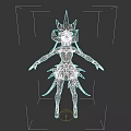 Game Fantasy Character With Purple Hair Spiked Headdress And Gold Accented Costume