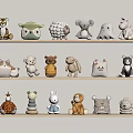 Adorable Stuffed Animal Toys on Wooden Shelves with Various Animal Designs and Multiple Colors