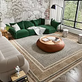 Modern Living Room Interior Design With Green Sofa Natural Theme Mural And Large Windows
