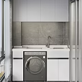 Modern Laundry Cabinet Setup With Washing Machine Sink Countertop Faucet And Storage Cabinets