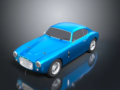 Blue Vintage Sports Car With Sleek Body Chrome Grille And Silver Wheels 3d model
