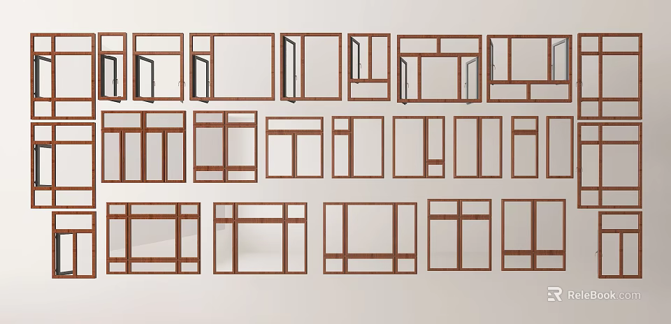 Various Casement Window Designs Showcasing Different Styles and Frame Options for Home Use 3d model