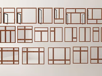 Wooden casement windows floor-to-ceiling windows 3d model