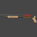 Detailed Shotgun Design With Black Barrel Wooden Grip And Red Component