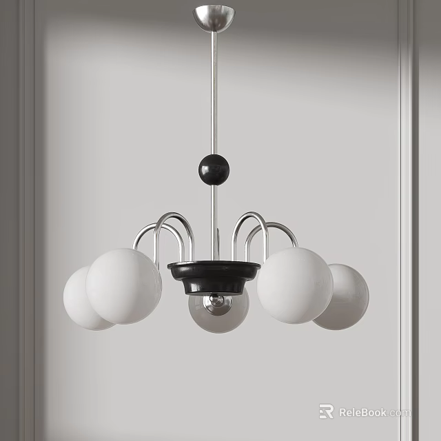 Modern Stylish Chandelier with White Spheres Black Accents and Metal Frame 3d model 