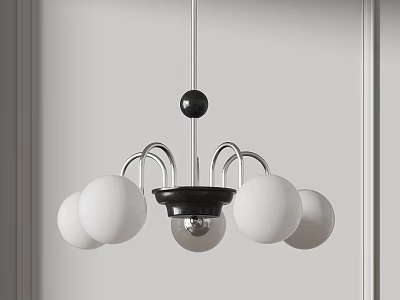Modern Stylish Chandelier with White Spheres Black Accents and Metal Frame 3d model