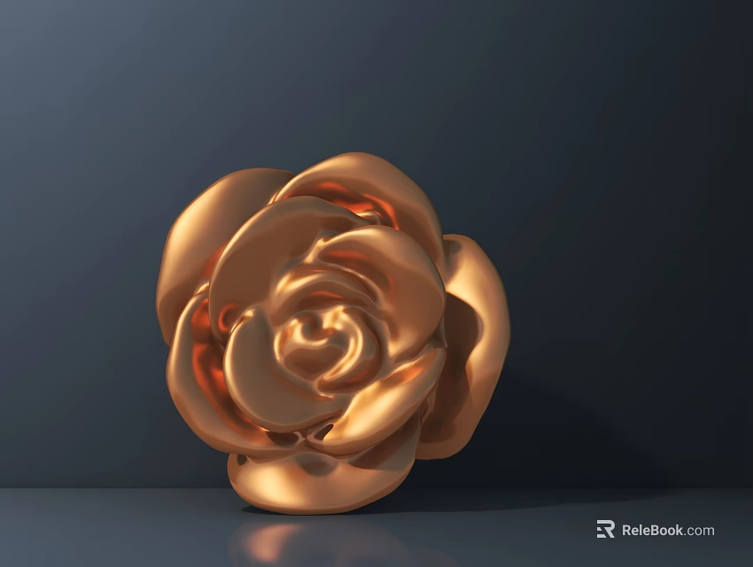 Elegant Copper Rose Carving Displayed On Dark Background With Smooth Surface 3d model 