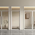 Modern Glass Double Doors Interior With Decorative Plant And Teddy Bear