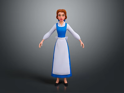 Animated Female Character In Blue And White Dress With Small Animals 3d model