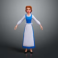 Animated Female Character In Blue And White Dress With Small Animals