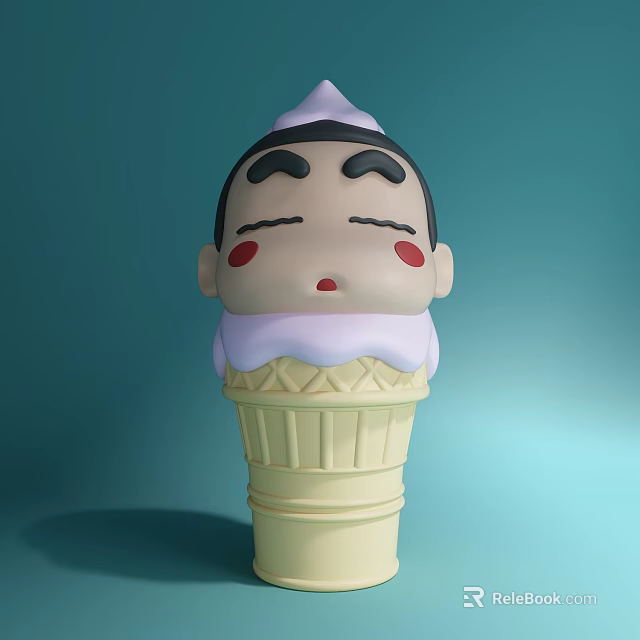 Cartoon Character Ice Cream Cone With Purple Top Black Eyebrows And Red Cheeks 3d model 