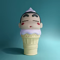 Cartoon Character Ice Cream Cone With Purple Top Black Eyebrows And Red Cheeks