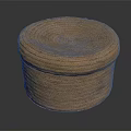 Round Brown Woven Ottoman with Handwoven Texture for Living Room Seating