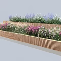Bonsai Potted Plants In Wooden Planters With Various Colorful Flowers And Greenery