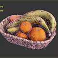 Fresh Bananas and Oranges in Woven Basket on Dark Background