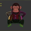 Detailed Monkey Sculpture Wearing Red Vest Holding Cymbals In Sitting Pose