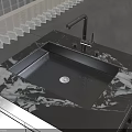 Black Marble Countertop With Black Sink White Veins And Modern Faucet Design