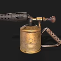 Vintage Brass Gas Blowtorch Hardware Tool With Metal Handle And Cylinder Design