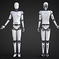 Smart Robots Front And Back View With White Humanoid Mechanical Structure Design 3d model
