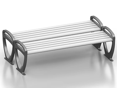 Modern Public Bench With Metal Frame And Silver Slat Seating For Outdoor Use 3d model