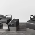 Modern Black Leather Massage Chair With Metal Frame And Matching Footstool