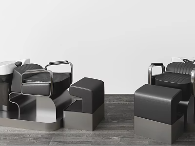 Modern Black Leather Massage Chair With Metal Frame And Matching Footstool 3d model
