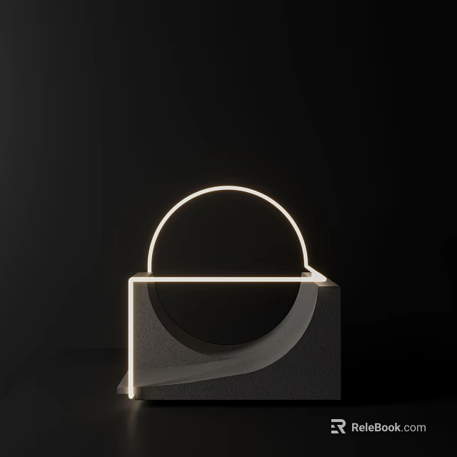 Modern Circular Light Ring Table Lamp With Square Base And LED Lighting 3d model 
