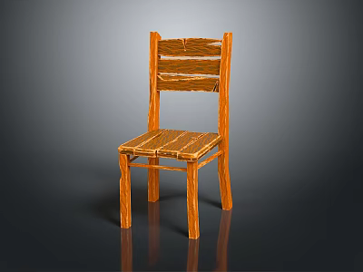 Wooden Leisure Chair With Natural Wood Color Backrest And Sturdy Seat 3d model