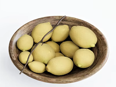 Ceramic Bowl Filled With Fresh Lemons And Herb Sticks 3d model
