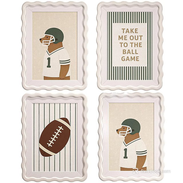Abstract Art Paintings Featuring Football Player Helmet Game Text And Ball Design 3d model 